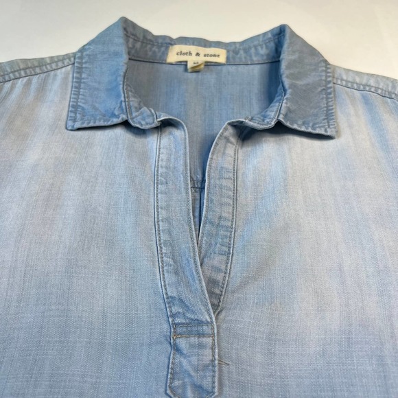 Cloth and Stone Blue Shirt Midi Dress Chambray Denim 3/4 Sleeves Collared Size M - Picture 6 of 14